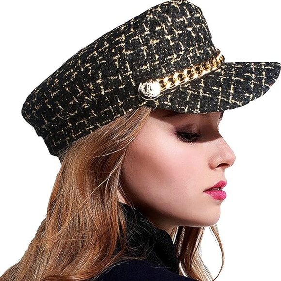 TWEED-PLAID-NEWSBOY Fiddler Cap Classic Cabbie-Berets Hat Black main image 6